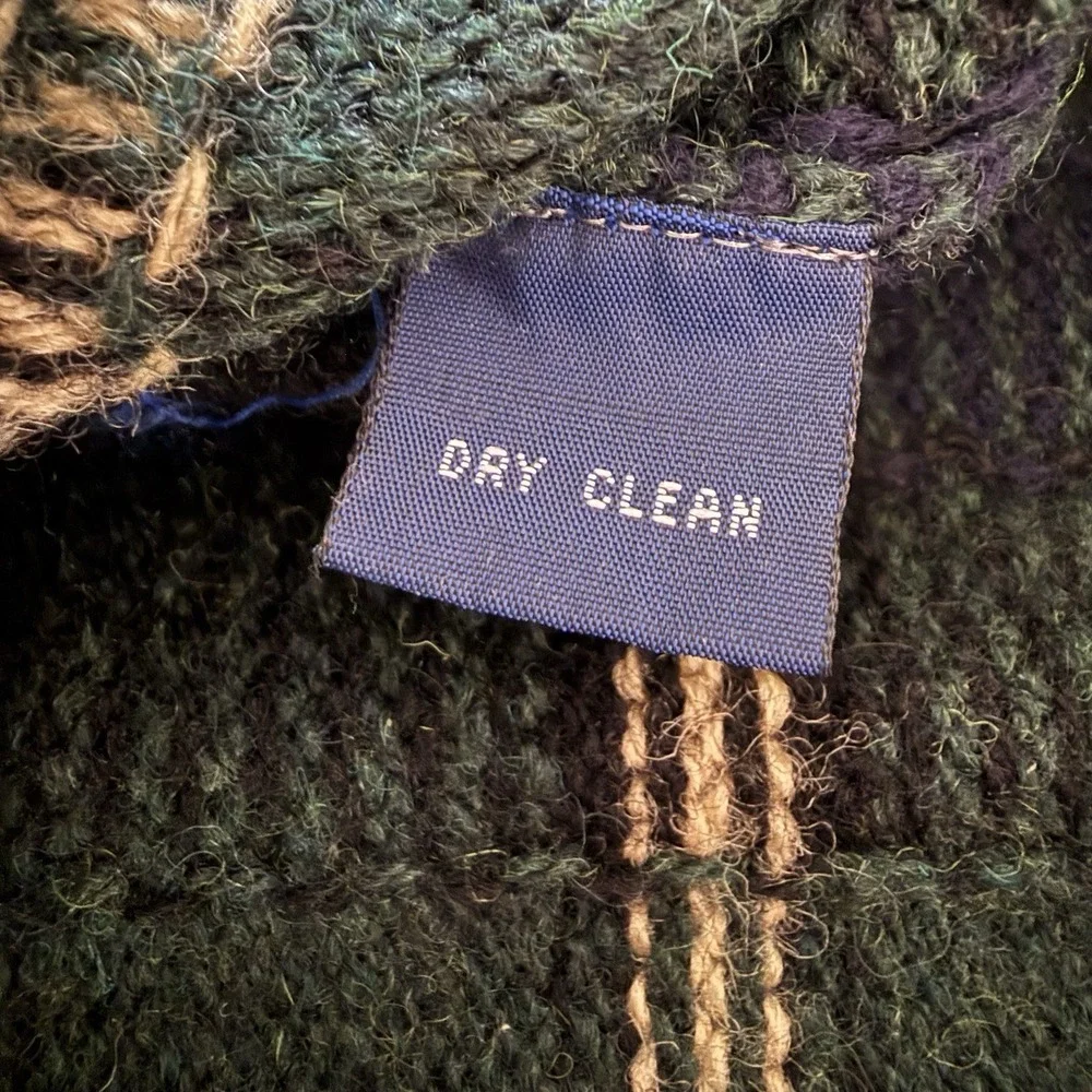 Vintage Polo Ralph Lauren Men's XL Wool Sweater Plaid Crew Neck Blue Green Knit